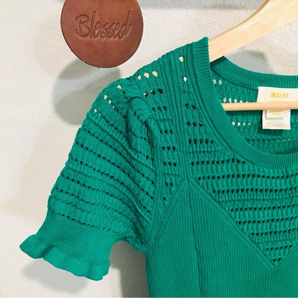 Anthropologie Maeve Promenade Pointelle Fit and Flare Knit Dress Green Size M - Picture 9 of 14